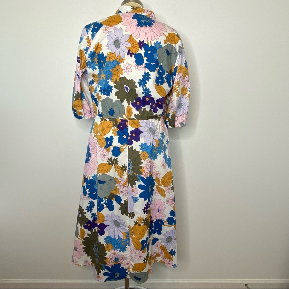 52seven Retro Floral Balloon Sleeve Midi Shirt Dress - Picture 4 of 13
